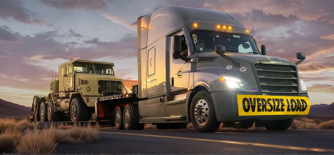 Technical truck and trailer diagram with precise measurements